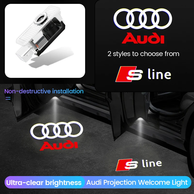 2pcs Led Car Door Welcome Lights for Audi A1 A3 8P 8V A4 A5 A6 A7 A8 Q3 Q5 Q7 Q8 Sline TT Logo Projector Ghost Shadow Lamp