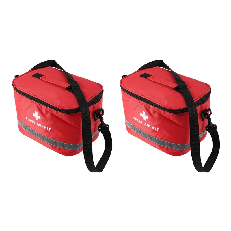 

NEW-2X First Aid Kit Sports Camping Bag Home Emergency Survival Package Red Nylon Striking Cross Symbol Crossbody Bag