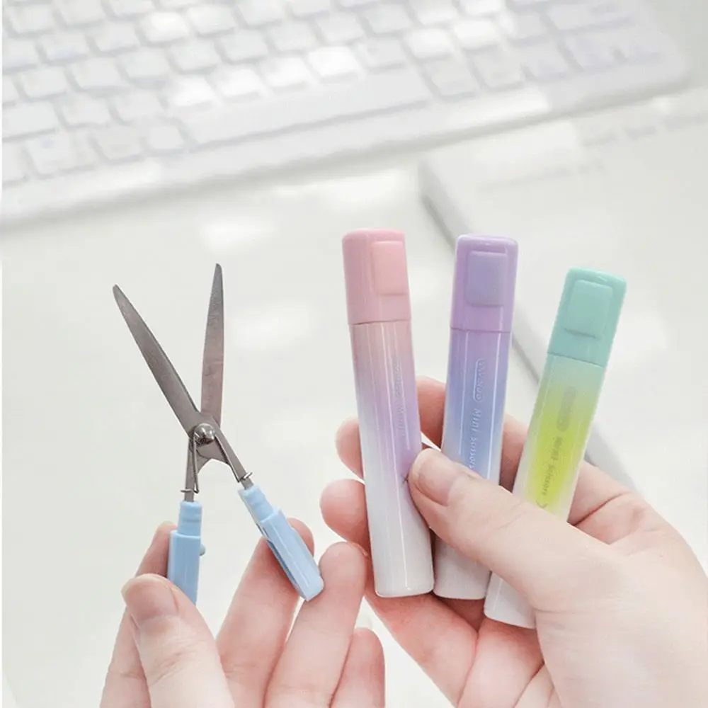 조절 가능한 안전 접이식 가위, 그라데이션 컬러, 접이식 디자인, 미니 수공예 가위, 다기능 스테인리스 스틸
