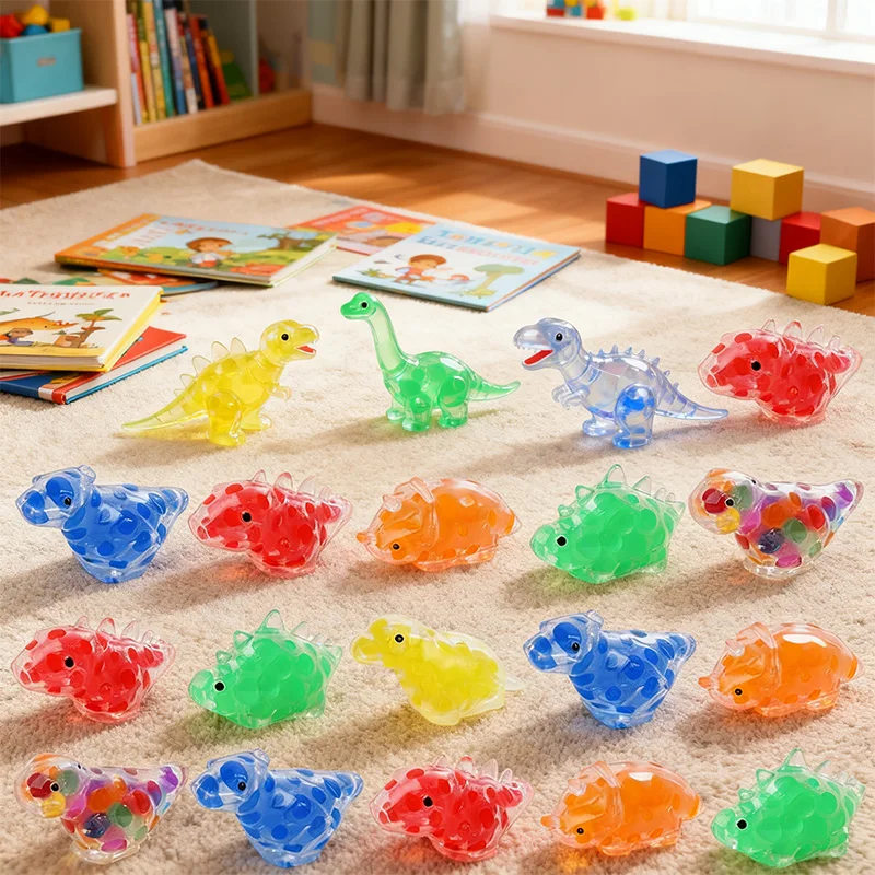 12Pcs Dinosaur Squishy Toy Stress Relief Water Beads Squeeze Sensory Toy Kids Birthday Party Favors Pinata Filler Christmas Gift
