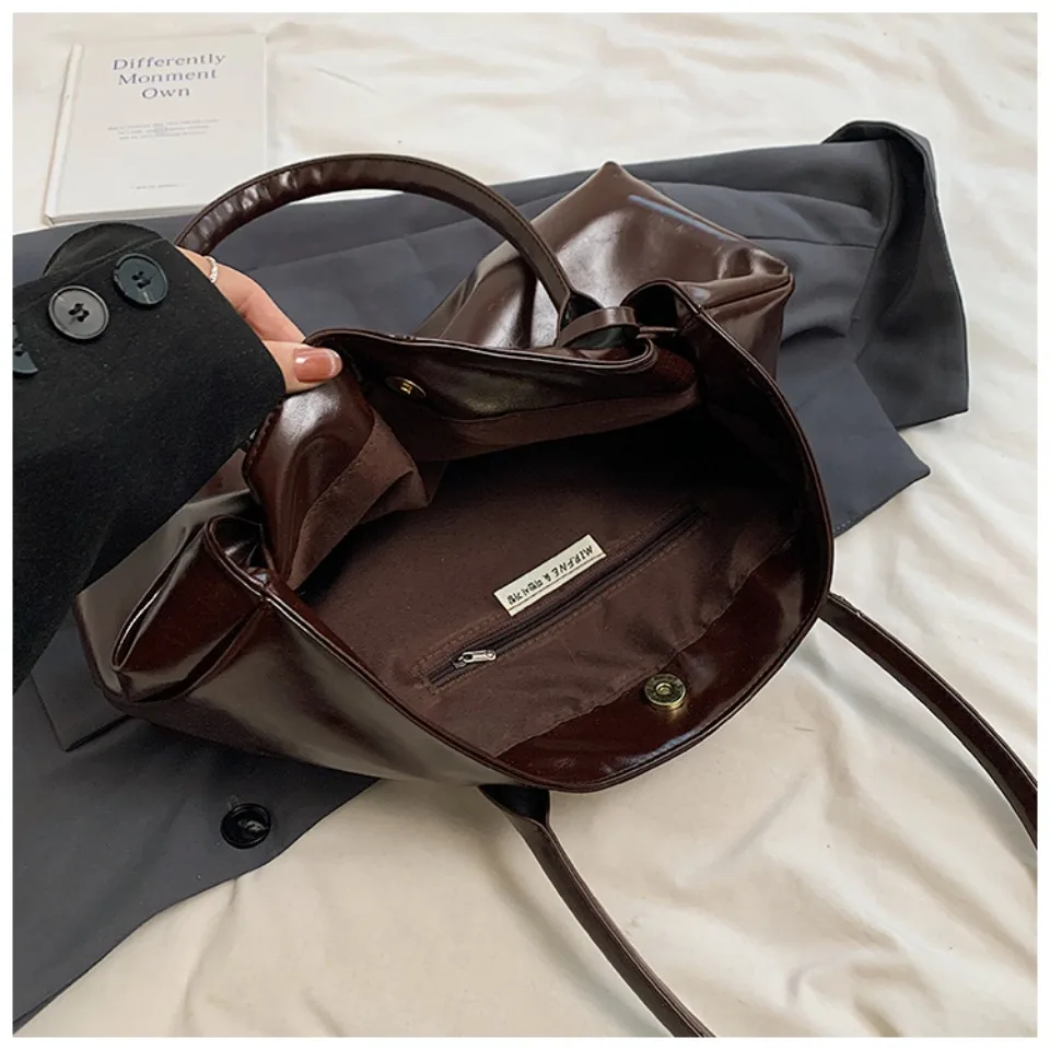 Borsa hobo in pelle PU olio Borsa a tracolla slouchy Borsa retrò con manico superiore Borse da lavoro grandi per donne Gilrls Tote Lavoro Shopping Viaggi - immagine 6