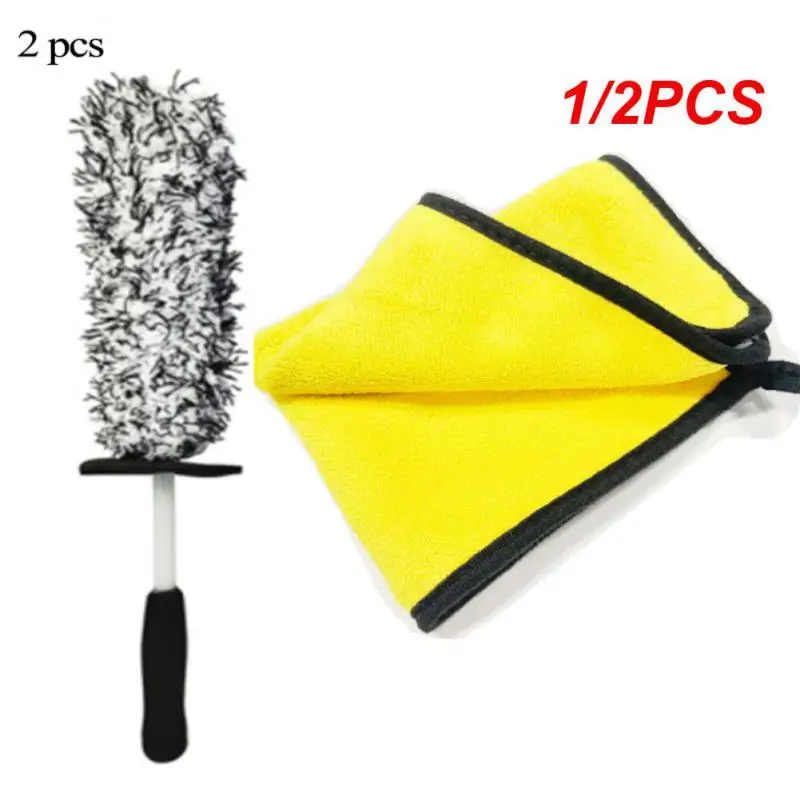 

1/2PCS Car Wash Super Brush Microfiber Premium Wheels Brush Non-Slip Handle Easy To Cleaning Rims Spokes Wheel Barrel Car