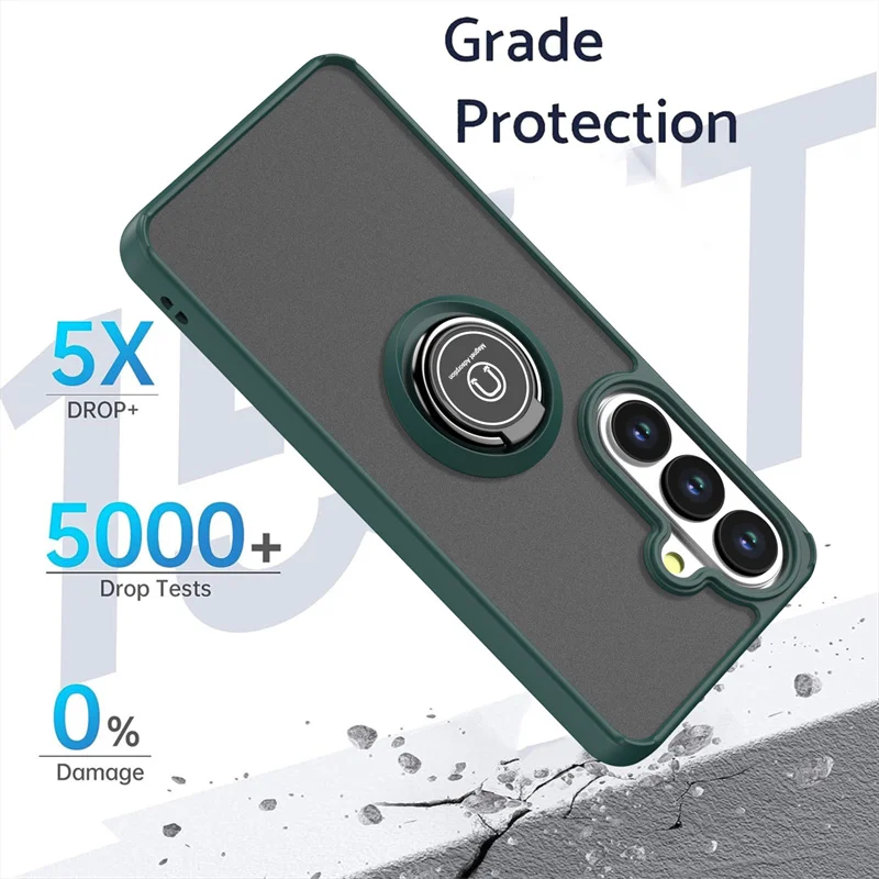 Luxury Shockproof Armor Phone Case with Magnetic Ring Stand Holder and Clear Cover