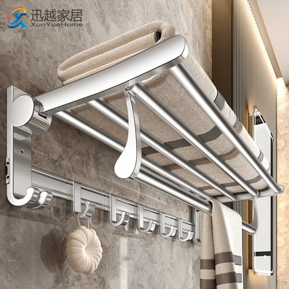 Towel Holder Dark Silver Aluminum Fold Hanger Wall 50-60CM Clothes Rack Shower Bar Rail Toilet Storage Shelf Bathroom Accessorie towel rack,towel holder