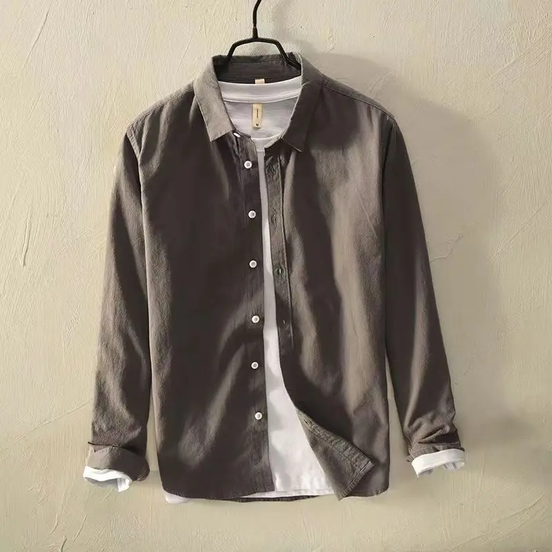 Men's 100% Cotton Shirt Long Sleeve Lapel Autumn Shirt Fashion Simple Casual Solid Color Shirt Coat Business Casual Shirt Tops