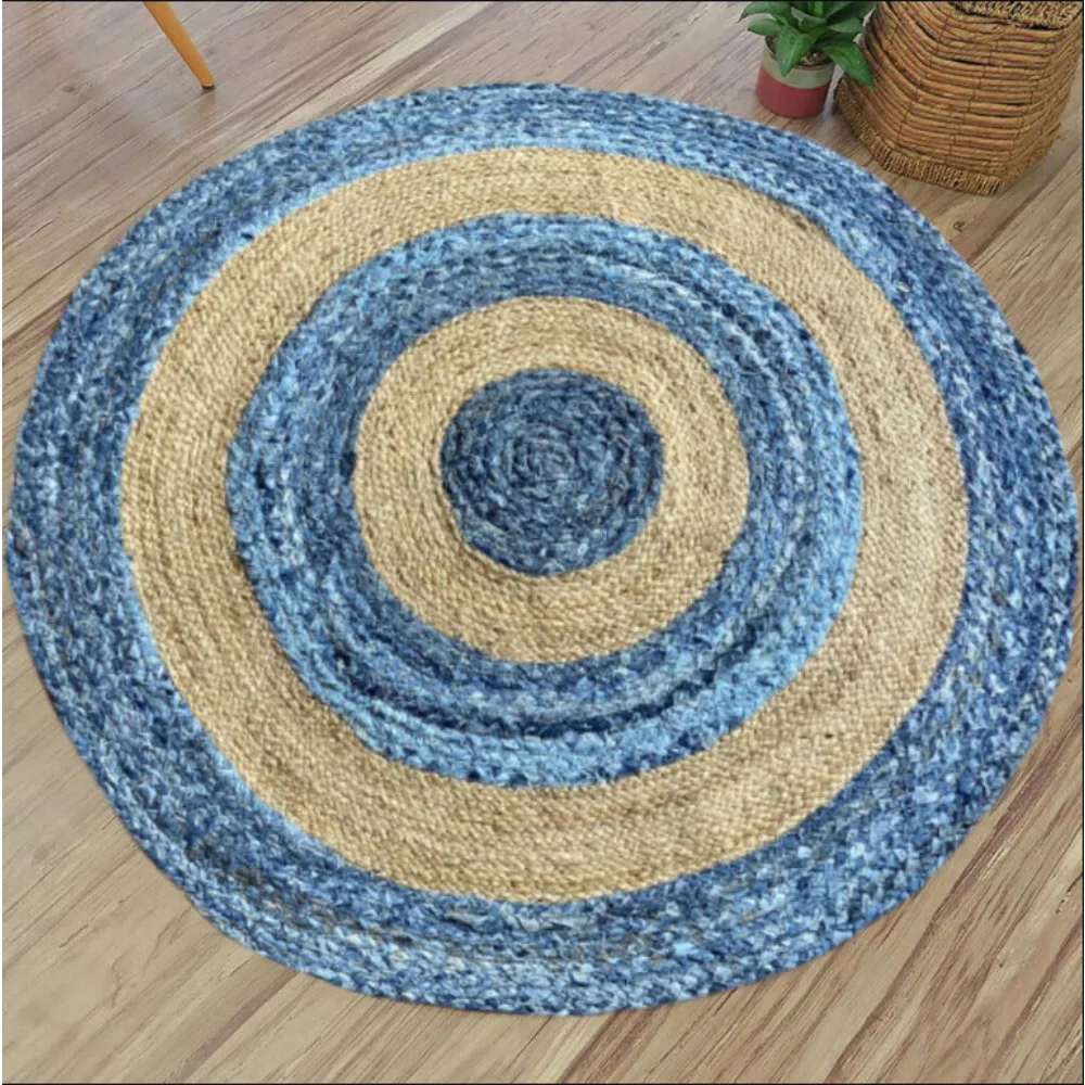 

Rug Jute Cotton Handmade Carpet Round Multicolour Tassels Reversible Area Rug Modern Rustic Hallway Floor Mat Living Room Decor