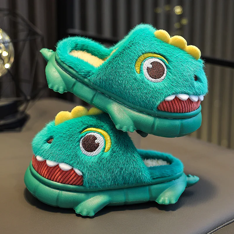 Children's Cotton Slippers Boys Girls Non-slip Cute Cartoon Home Shoes Cover Heel Indoor Baby Slippers Furry Warm Kids Shoes 6