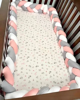 Protezione per culla Cuscino per nodo intrecciato per lettino per bambini 3 parti Paraurti per lettino per bambini nel culla Neonato 1M/2M/3M/4M