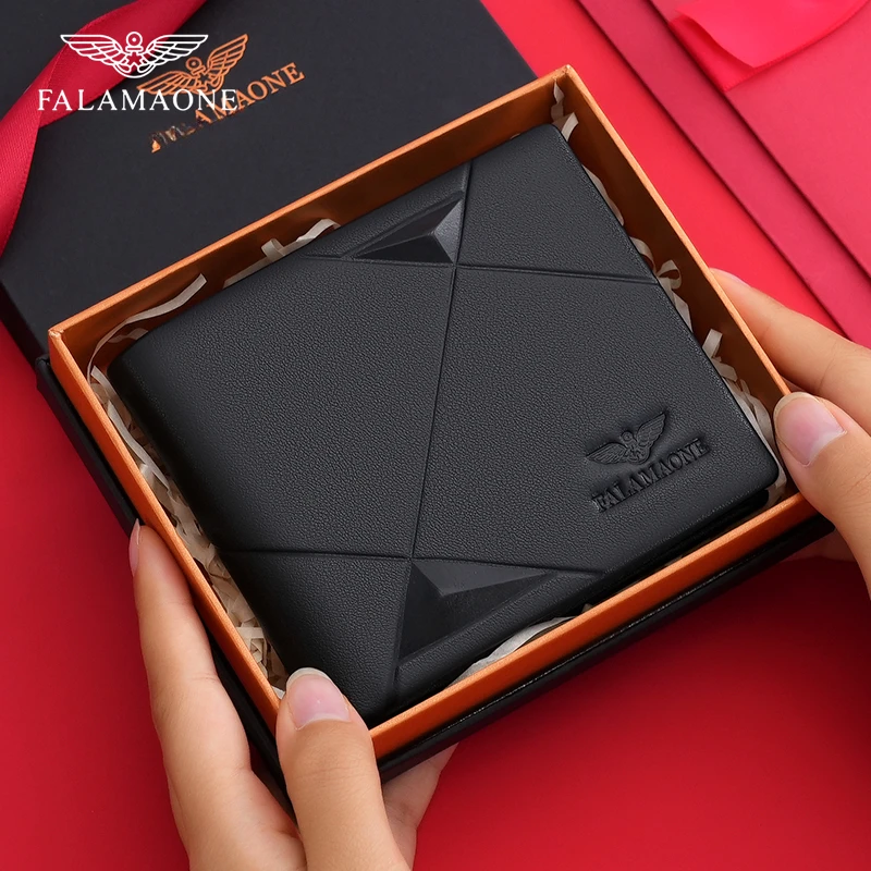 FALAMAONE Men's Wallet Purse Cowhide Genuine Leather Material Fashion Luxury Designer Trend 2024 Gifts Husband Boyfriend QB2119