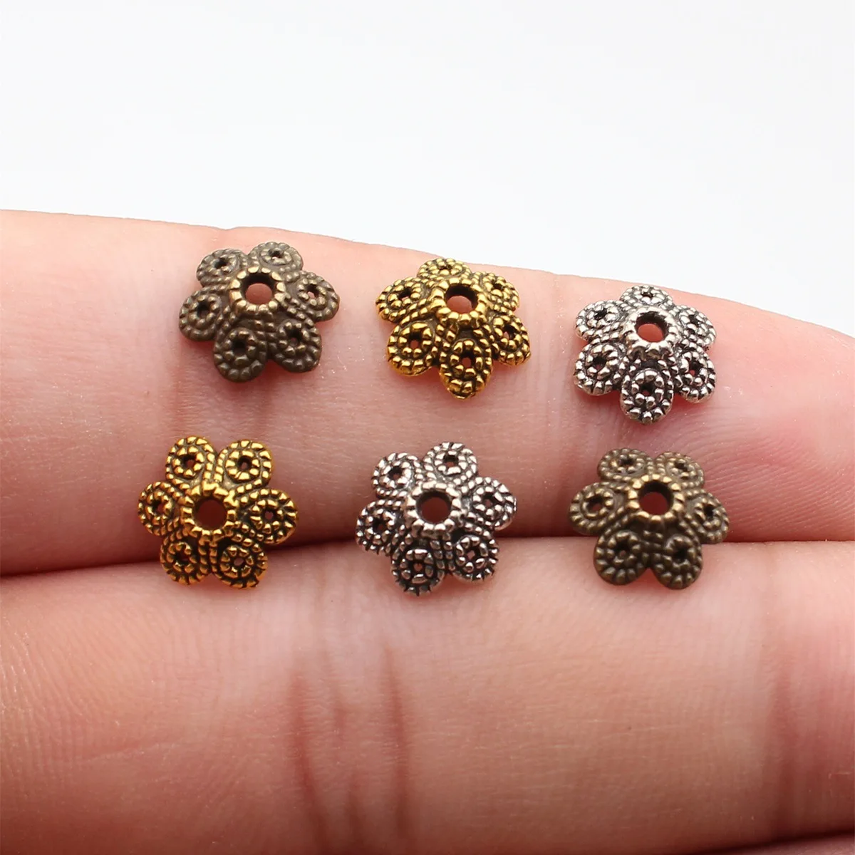 WYSIWYG 50개 참 장식품 10x4mm 비즈 캡 쥬얼리 제작용 DIY 쥬얼리..