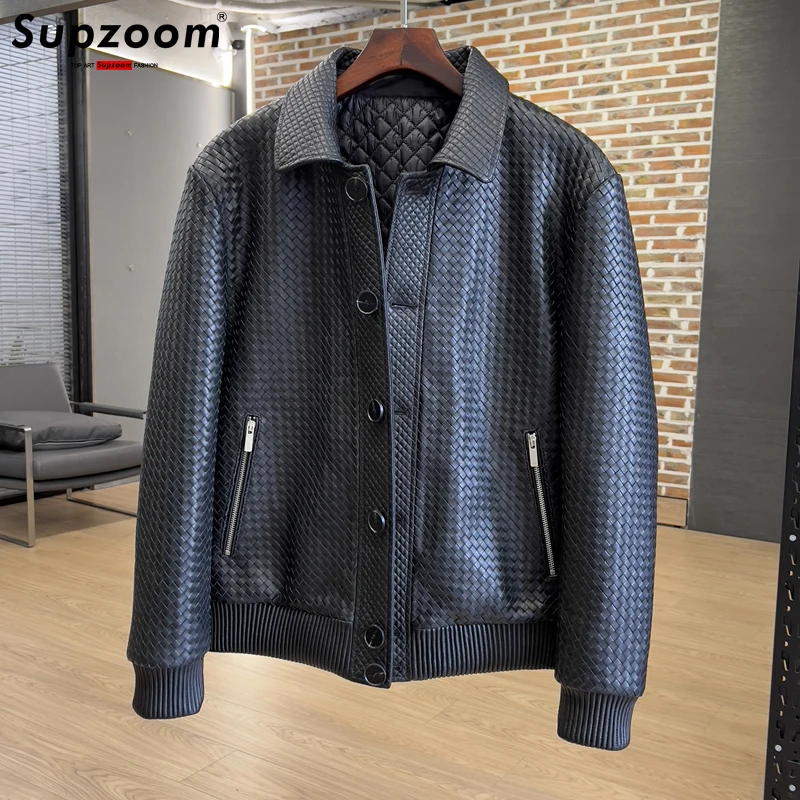 Supzoom 청년 기하학 트루 가죽 라펠 캐주얼 지갑, 펑크 스타일 재킷, 남성 코트, 탑 패션, 가을 및 겨울, 신상