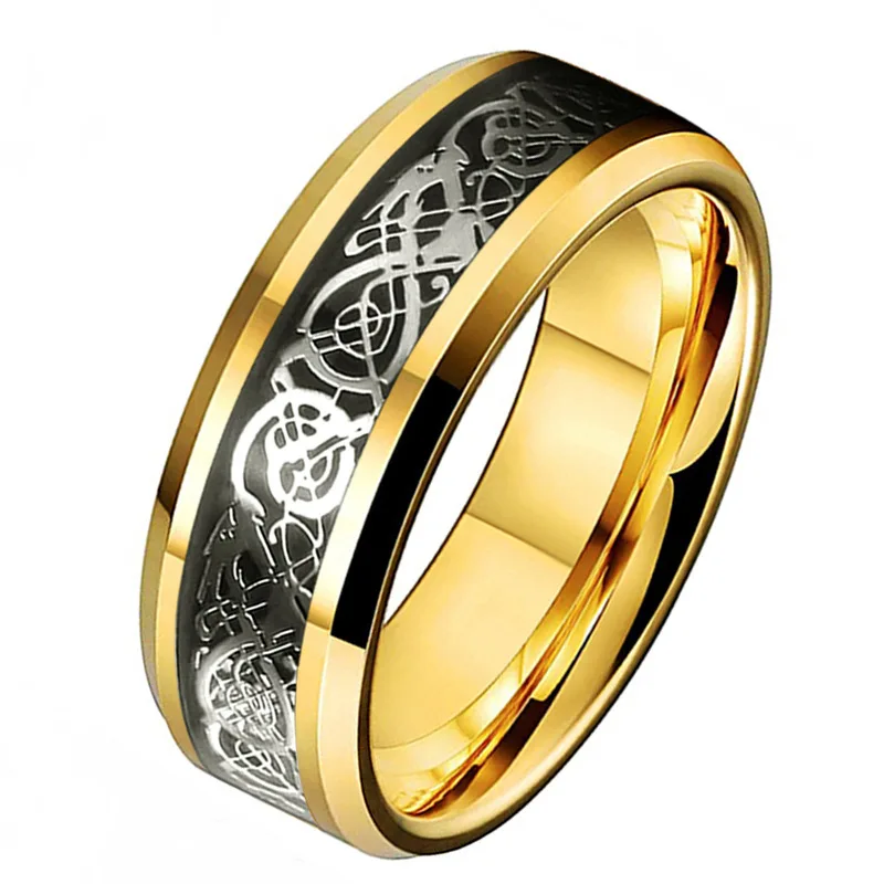Stylish 8mm Red Beveled Edge Celtic Dragon Stainless Steel Wedding Band