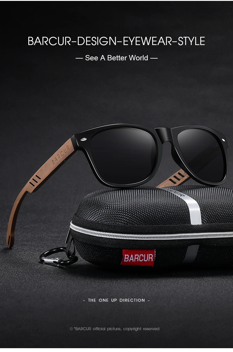 BARCUR Black Walnut Sunglasses for Men Wood Sun Glasses Man Eyeglasses Polarizing Glasses UVA&B Protection Eyewear ECO-Friendly