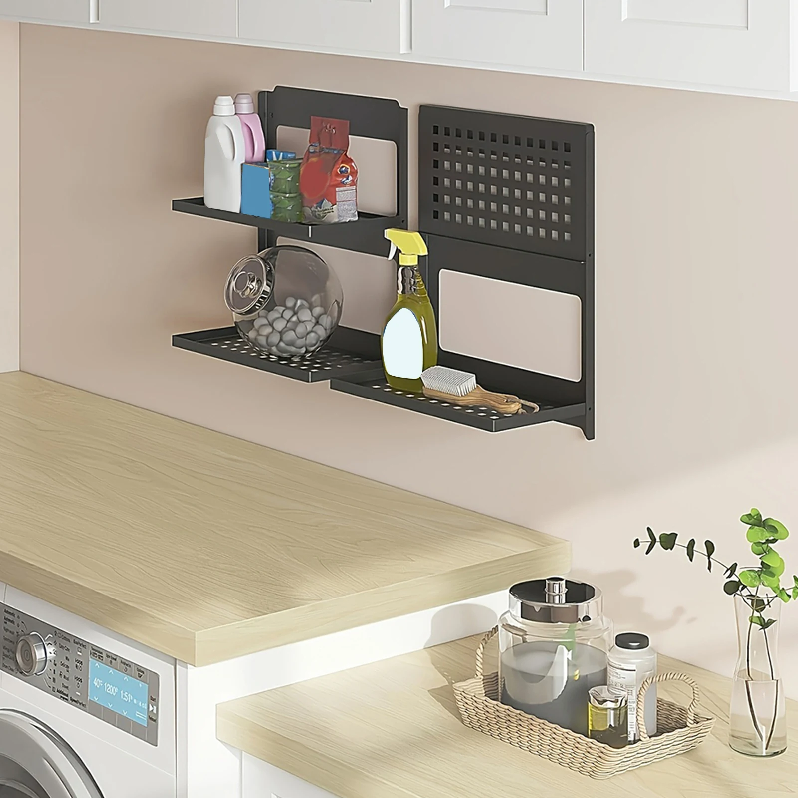 2-Tier Table Storage Rack Wall Mounted Storage Shelf for Basement ...