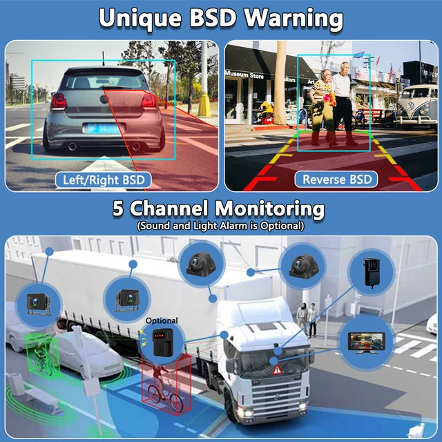 10.36 بوصة 5 قناة شاحنة نظام مراقبة الكاميرا BSD إنذار MP5 شاشة تعمل باللمس DVR مسجل فيديو السيارة AHD 1080P كاميرات عكسية