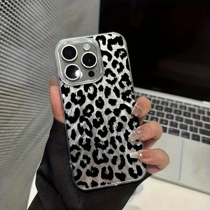 Black Leopard Print Shockproof Silicone Matte Laser Bumper Phone Case
