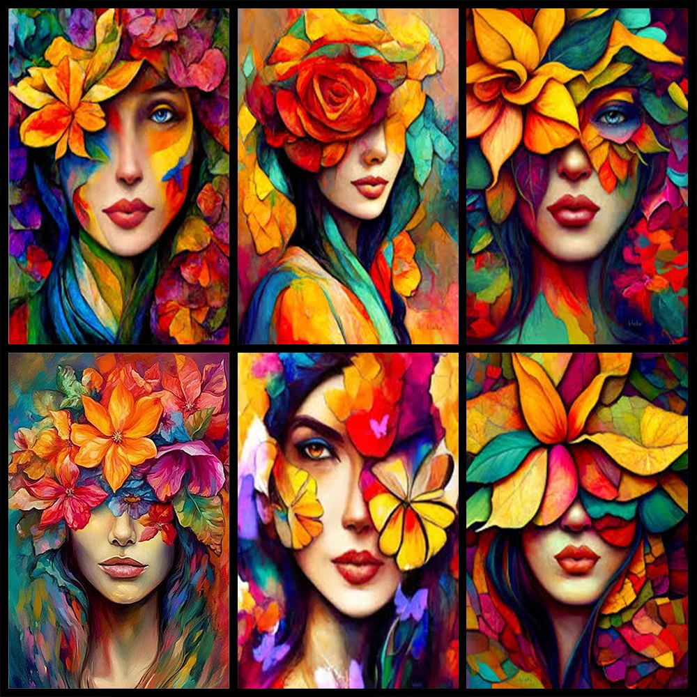 

Portrait Painting Women Flowers Watercolour Canvas Painting Poster Paints Decorative For Living Room Modern Home Decor No Frame