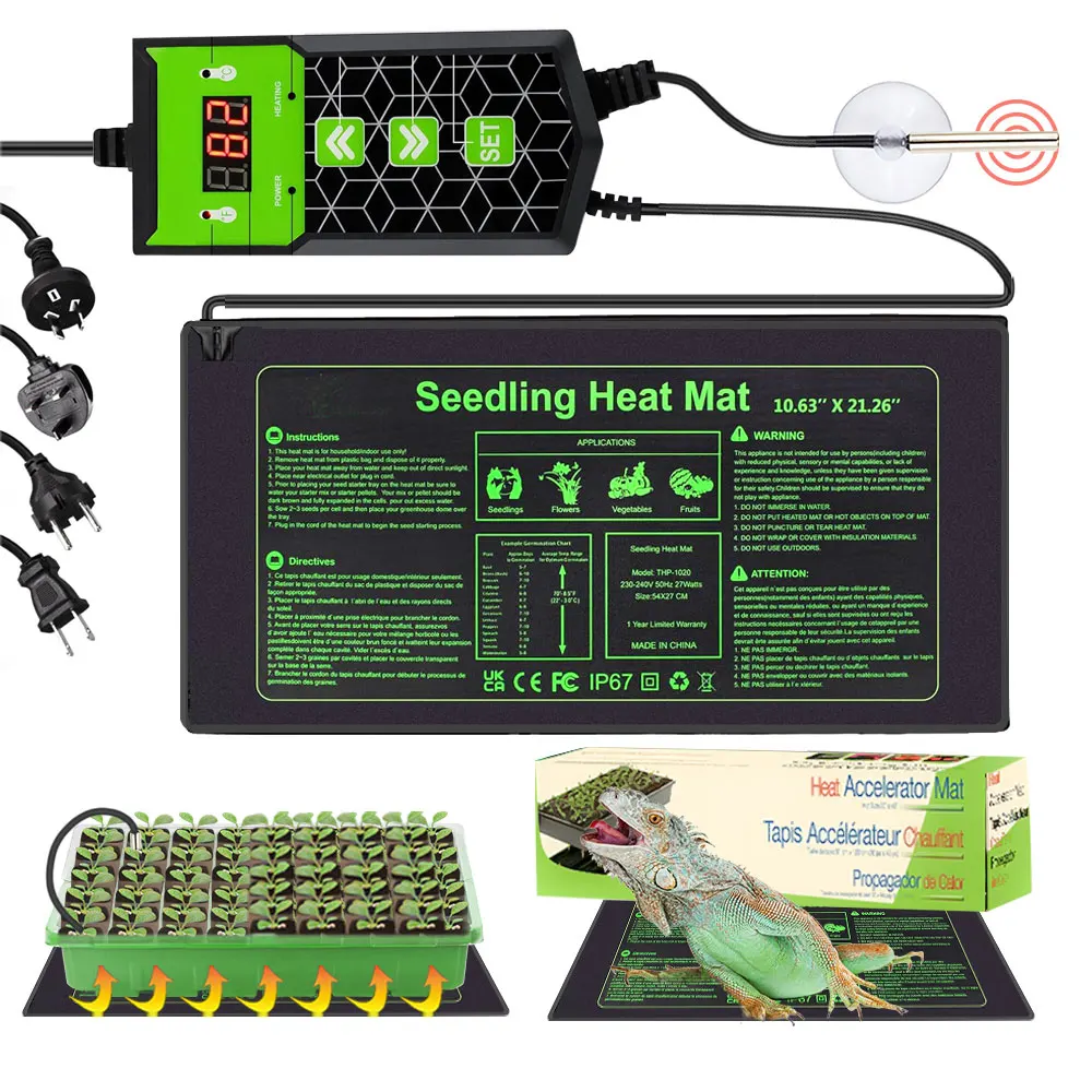10x20.75" 27W Garden Seedling Heater Mats with Adjustable Temperature Controller for Plants Nursery Seed Start Grow Warmth Pads