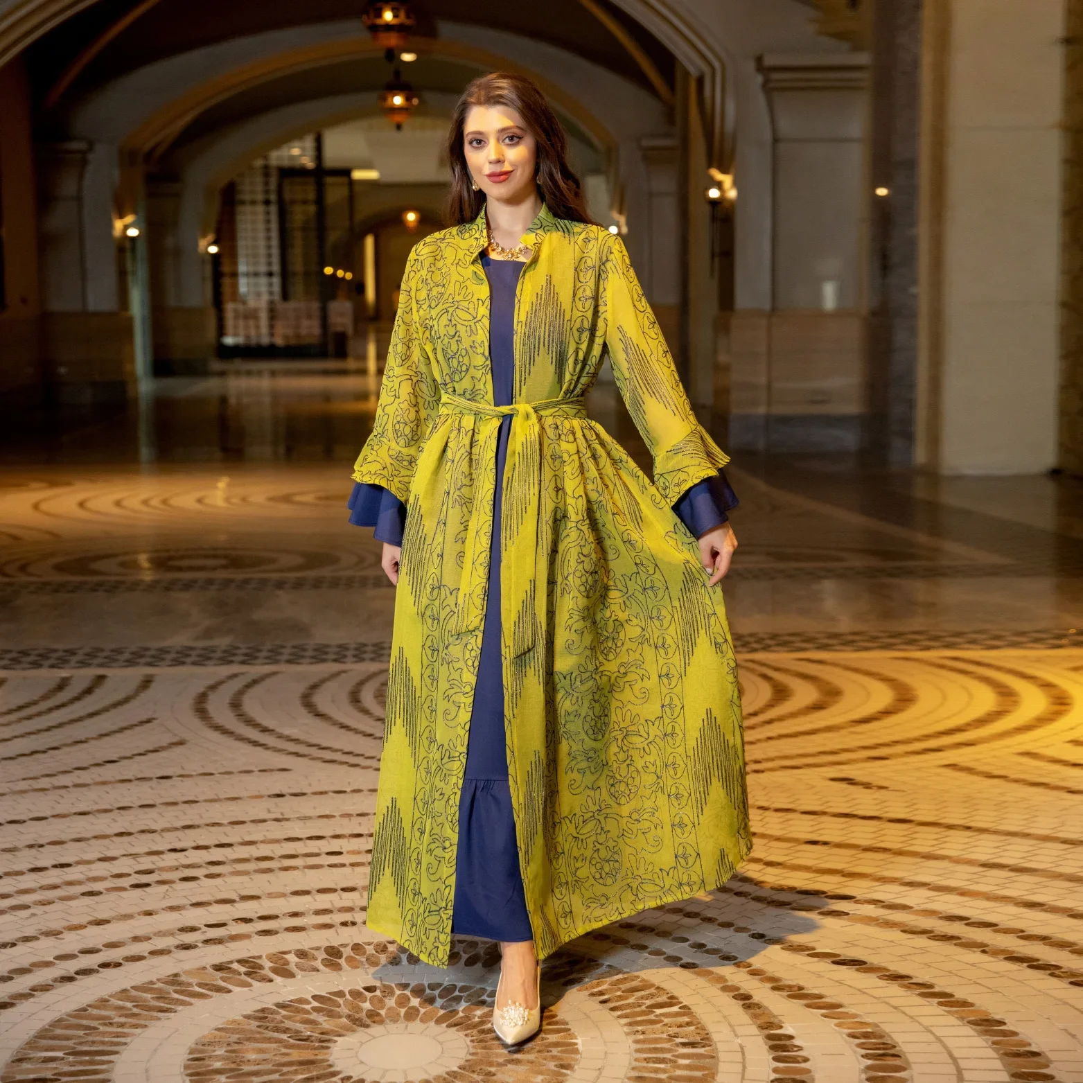 2 Piece Abaya Kaftan for Women Muslim Sets Embroidery Ruffles Arabic Saudi Evening Dresses Dubai Jalabiya Moroccan Party Outfit