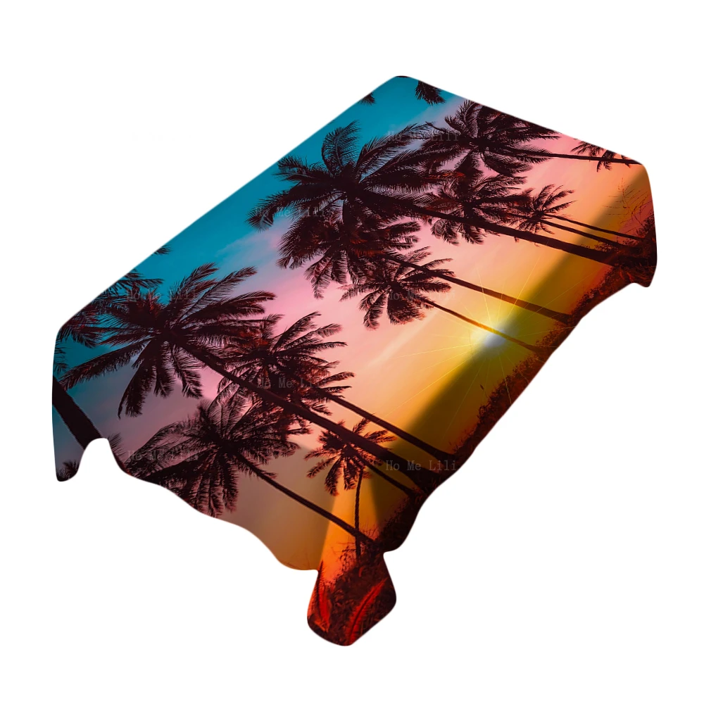 

Beach Palm Trees Silhouette Sunset Landscape Retro Hue Dust Proof Wrinkle Resistant Tablecloth By Ho Me Lili Tabletop Decor