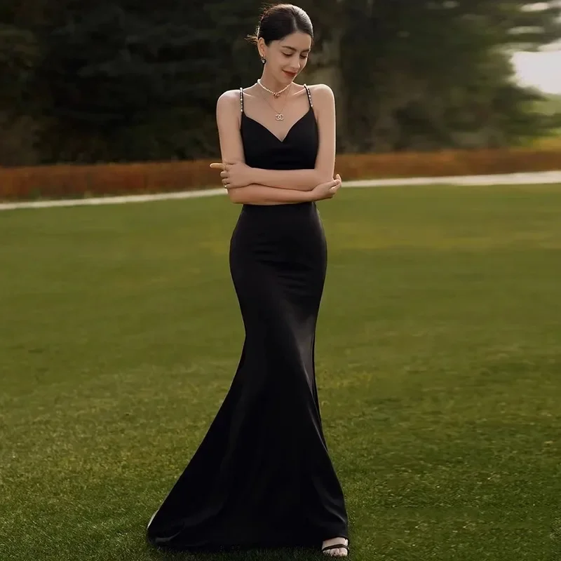 

2200 98USD Evening Party Black Dresses for Women Fashion Sexy Backless Sleeveless Trumpet Skirts Vestidos Feminin