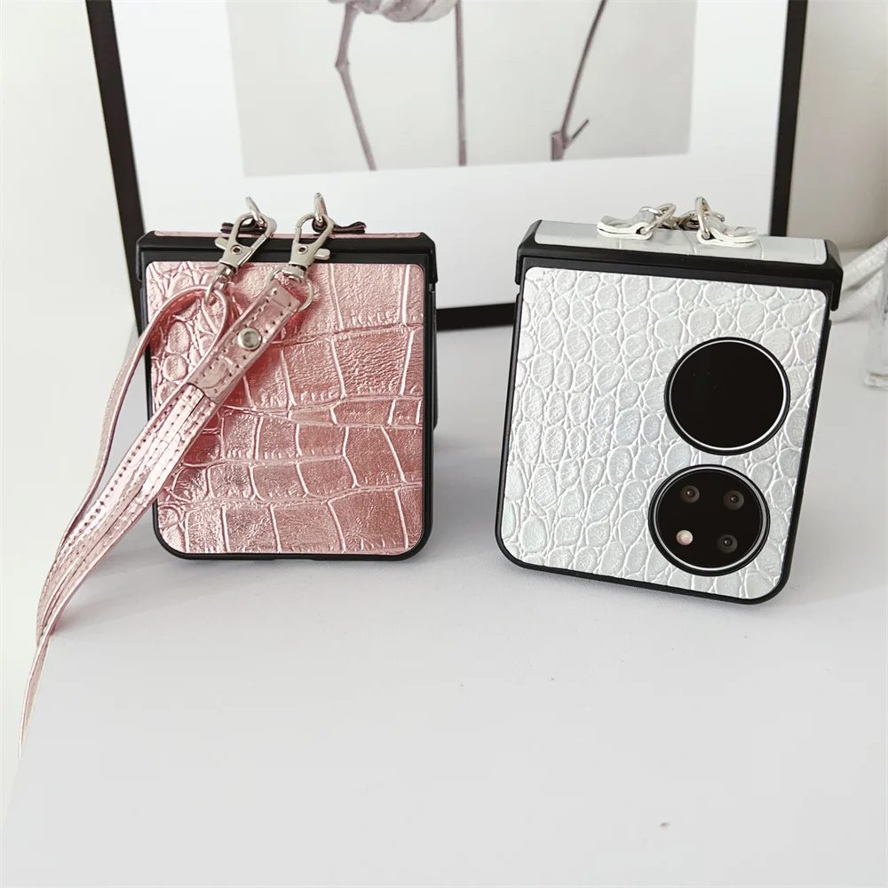 Luxury 3D Texture Glitter Folding Crossbody Case for Huawei P50 Pocket S Shockproof Long Strap Hinge Protective Cover Funda Capa