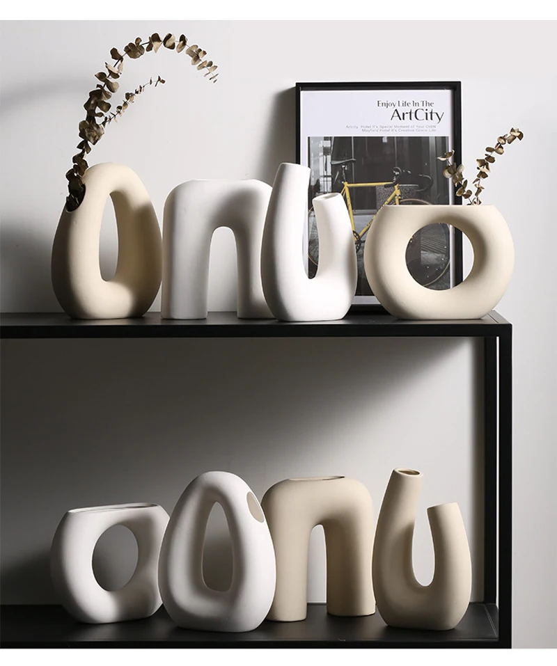 Vilead Nordic Ceramic Vase Modern Multiple Styles Ornaments for Office Kitchen Desktop Indoor Dining Room Home Best Family Gift