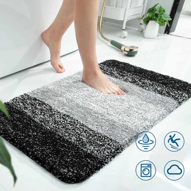 Gray Chenille Striped Bathroom Rug Mat, Luxury Extra Thick and