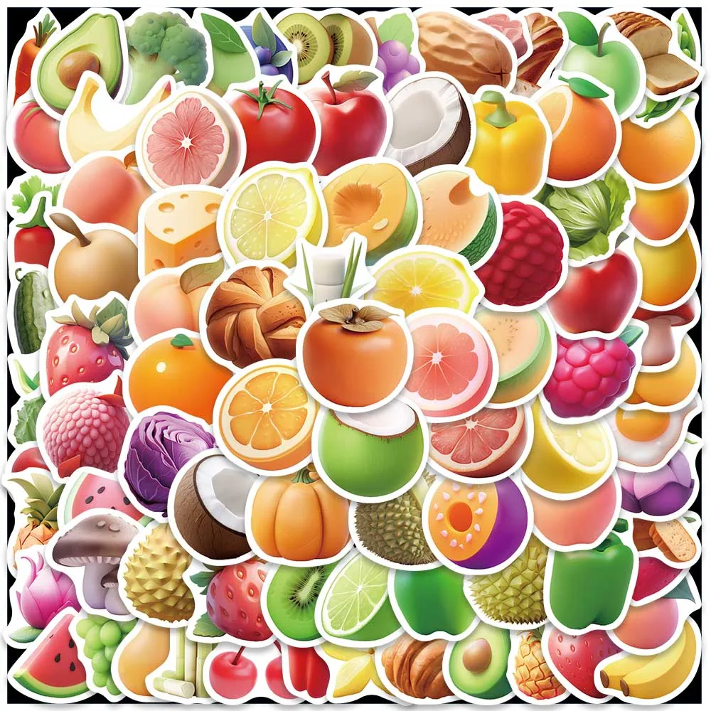 

90pcs Cute 3D Cartoon Fruits and Vegetables Food Stickers For Laptop Water Bottle Luggage Guitar Skateboard Waterproof Graffiti