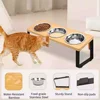 Elevated Cat Bowls - Set of 2/3 stainless steel Pet Food Bowls with Wooden & Metal Stand - 15 degree tilt Cat accessories 6