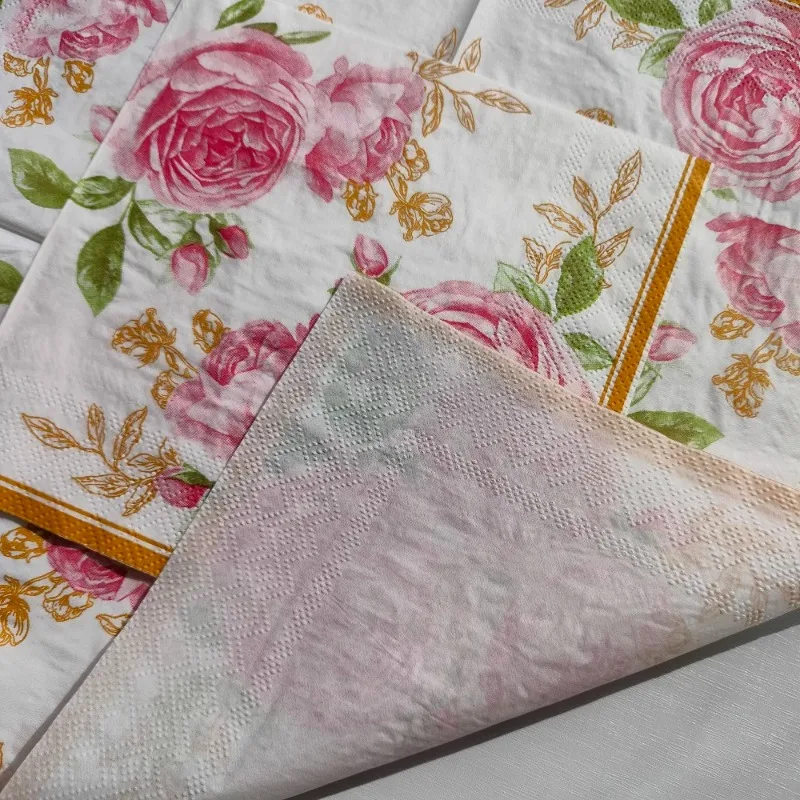 33cm 2-Ply Rose Flower Paper Napkins Party Decoration Paper Placemats Wine Glasses Flower DIY Decoupage 10/20pcs