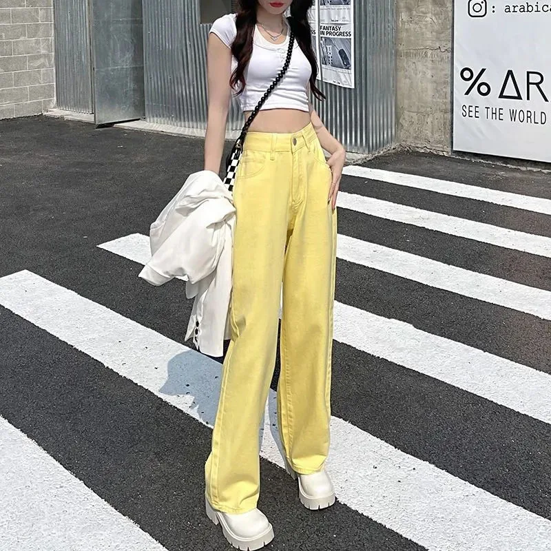 

Ladies Jeans High Waist Loose Straight Tube New Solid Color Comfortable Fashion Pants Spring Summer Wide Legs Drooping Mop Pants