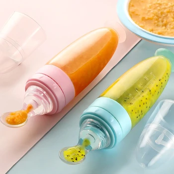 Depressible Silicone Bottle Feeding Safe Baby Feeding Toddler Squeeze Feeding Spoon Milk Bottle Training Feeder Food Supplement 1