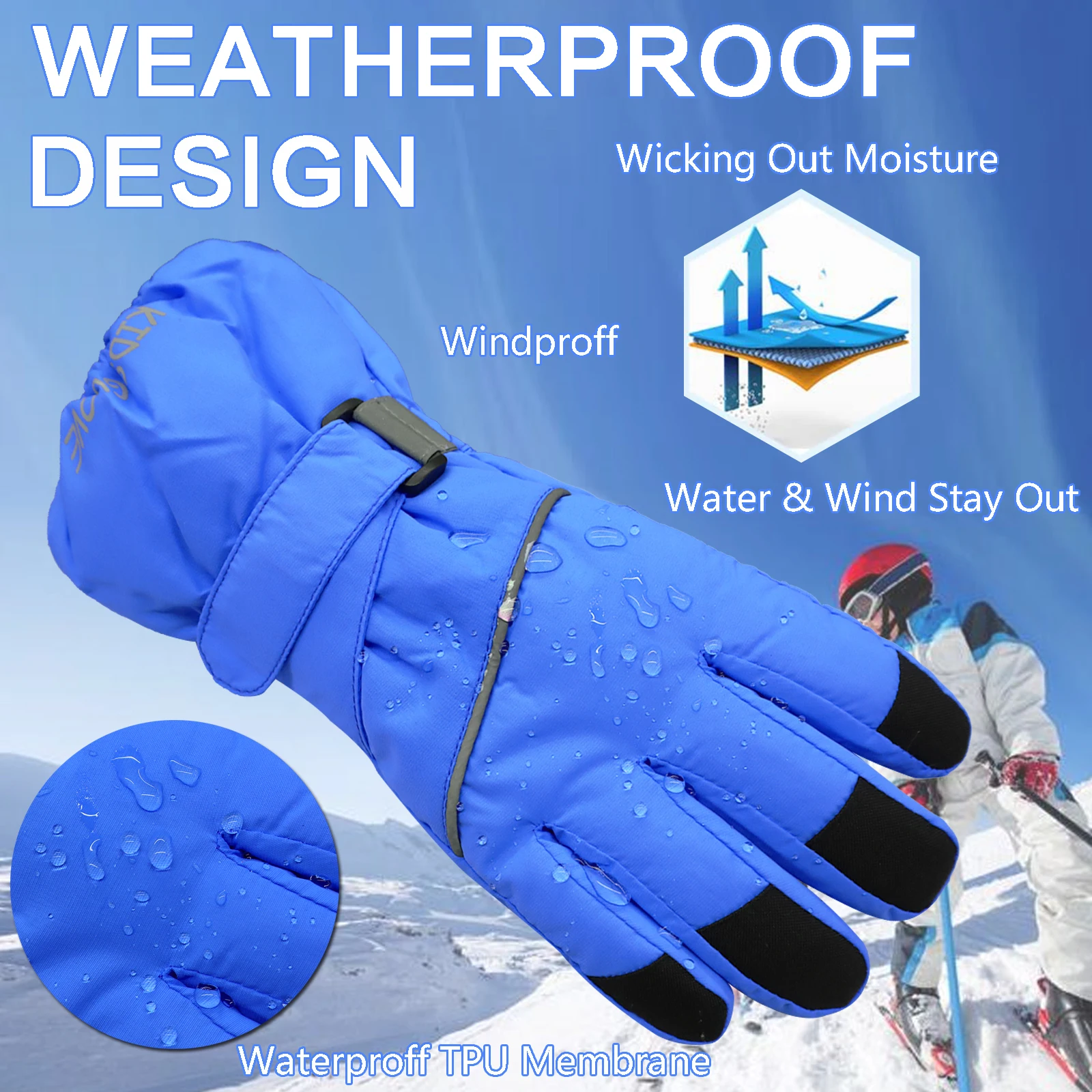 JenPen 4 pares de guantes de invierno para niños, guantes de nieve  impermeables y cálidos para niños, guantes de nieve unisex, guantes de  nieve para
