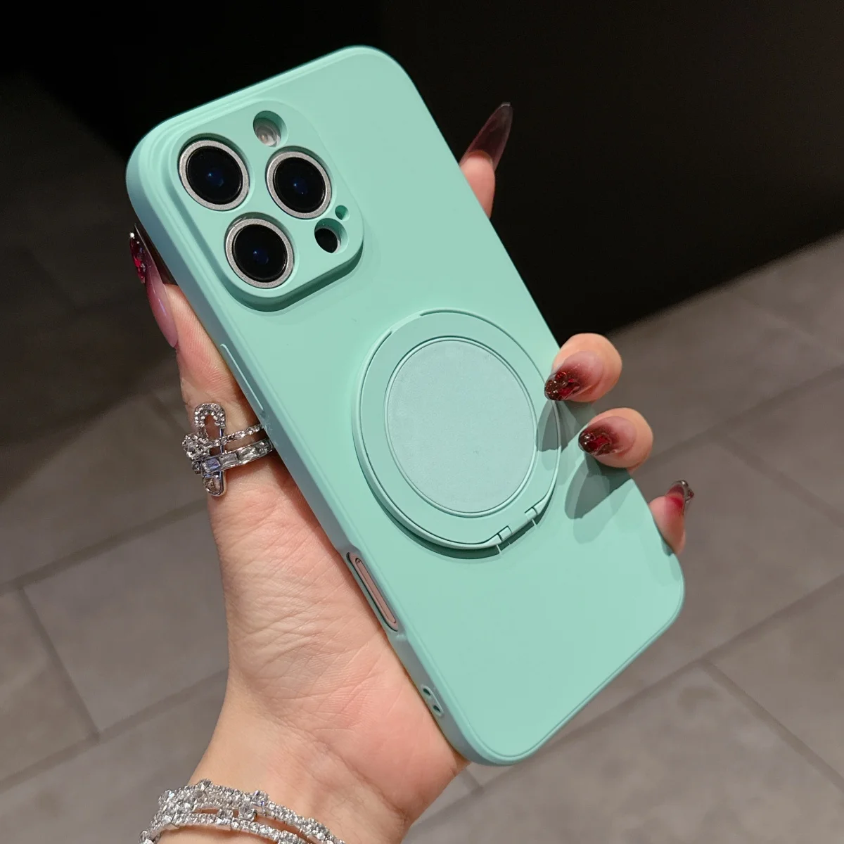360° Rotating Liquid Silicone Case with Ring Kickstand and Grip Bracket