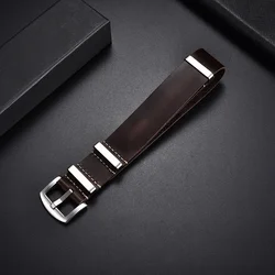 Premium Genuine Leather Watch Strap - Adjustable Replacement Wristband Accessories - 22mm (Dark Brown(silver))