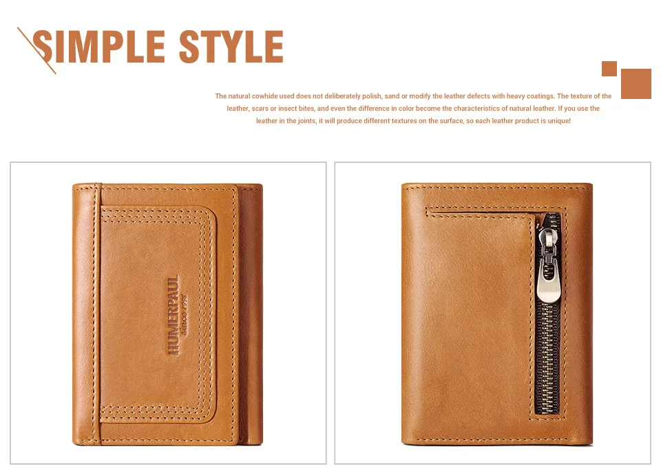 Humer paul Trifold Short Wallet für Herren hochwertige Echt leder Reiß verschluss Münz tasche schlanke RFID-Karten halter Geld Taschen – Detail 15