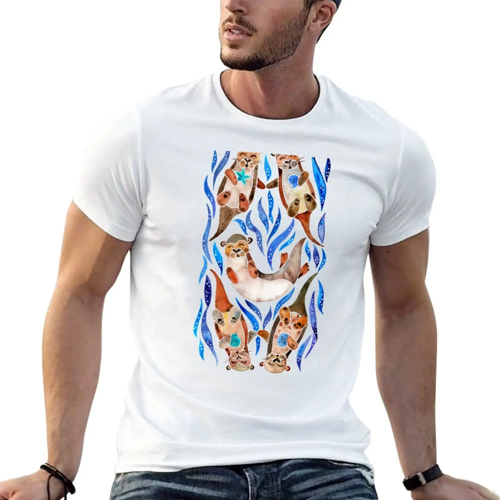 

Five Otters – Blue Palette T-Shirt cute tops t shirt man t shirts for men graphic