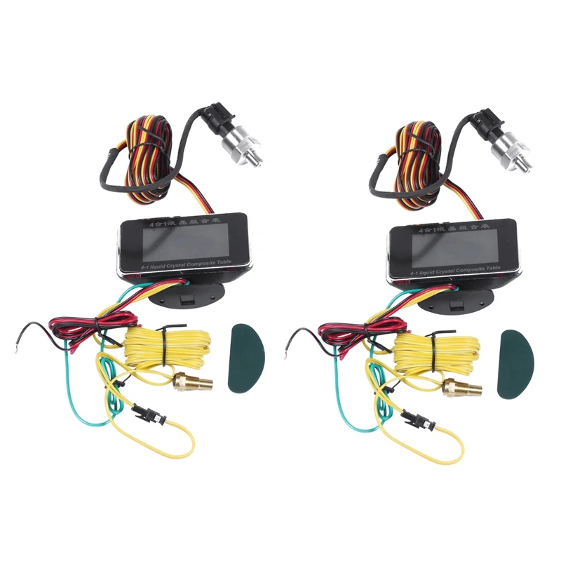 

2X 12V/24V 4 In 1 LCD Car Digital ALARM Gauge Pressure Voltmeter Volt Water Temperature Oil Pressure Fuel Gauge