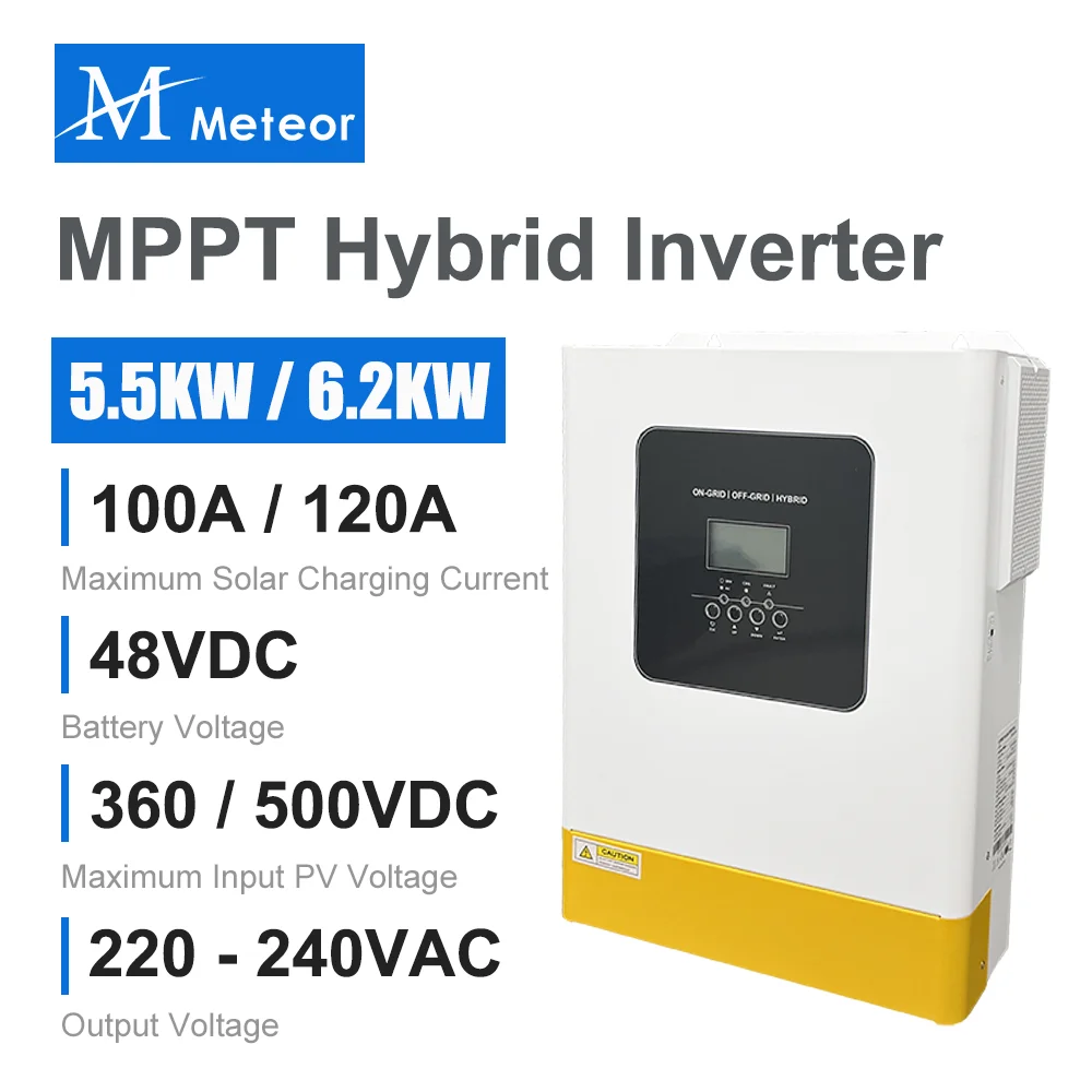 

Hybrid Solar Inverter 5.5KW 6.2KW Pure Sine Wave 48V Photovoltaic Output 220V 230V 240V Build In 100A 120A MPPT Charger Home Use