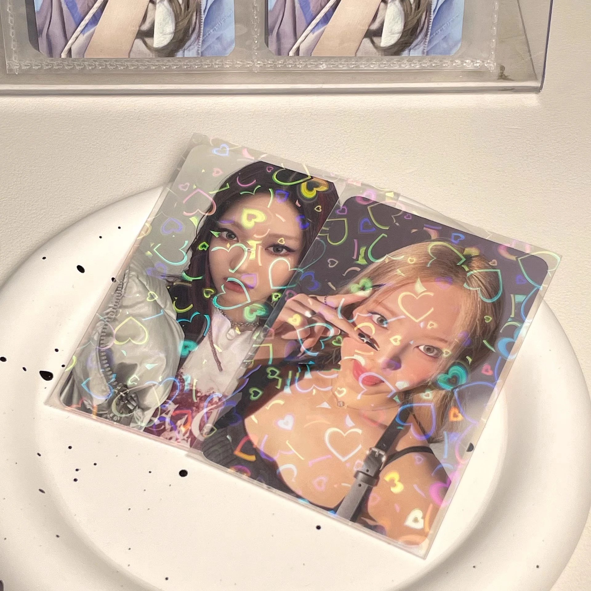 SKYSONIC 50pcs Kpop Card Sleeves 61x91mm Laser Heart Holder For Holo Postcards Top Load Films Photocard Game Cards Protector 5
