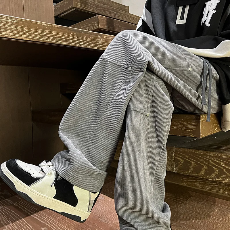 

2023 Men's Spring Autumn New Fashion Corduroy Sports Pants Male Solid Color Casual Pants Men Drawstring Loose Trousers H559