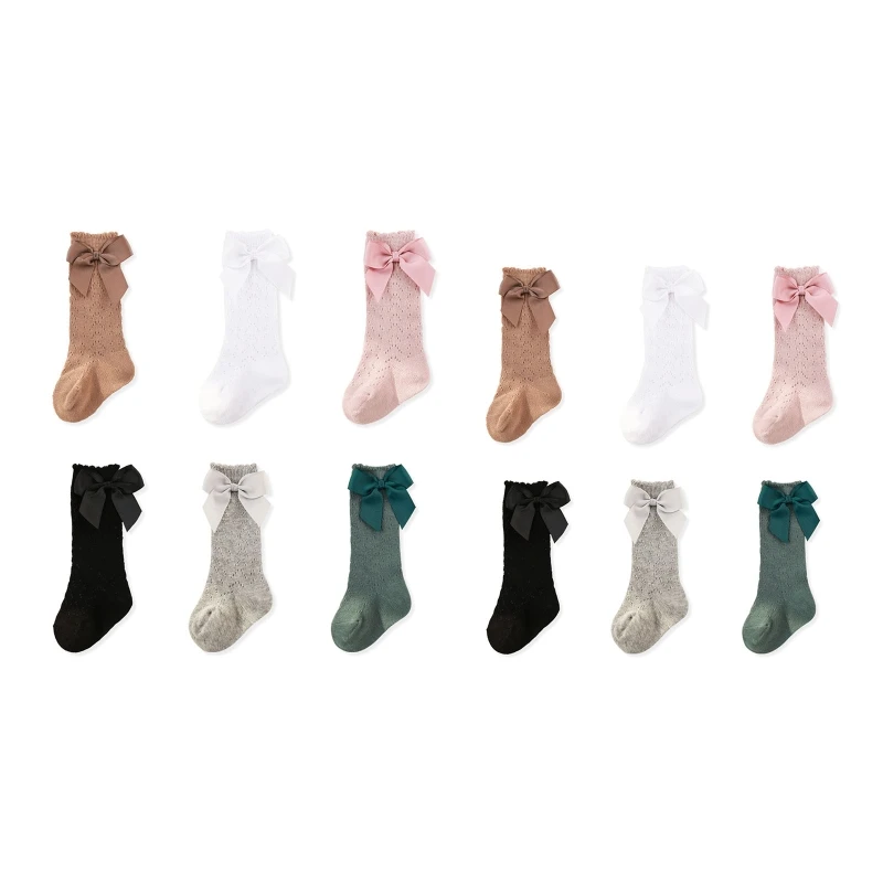 

1 Pairs Cute Toddler Newborn Knee High Solid Color Bowknot Knit Mesh Socks Baby Girls Princess Lace Socks