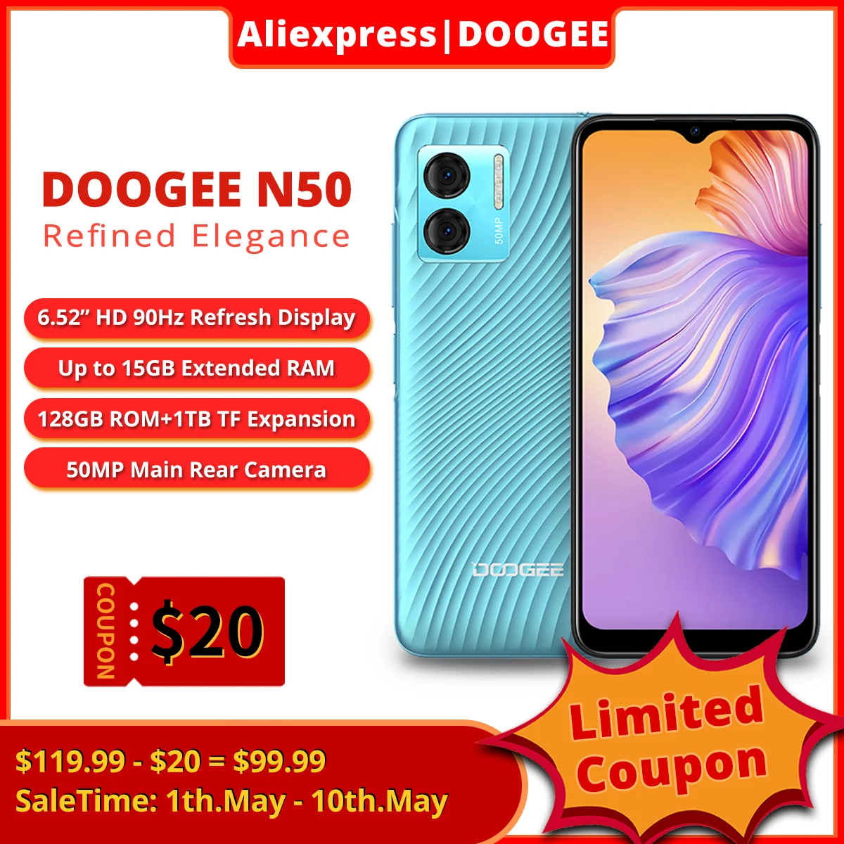 Doogee N50 Smartphone 6.52 Display 8GB+128GB 50MP Camera 4200mAh Battery  T606 Octa Core Android 13 Cell Phone - AliExpress