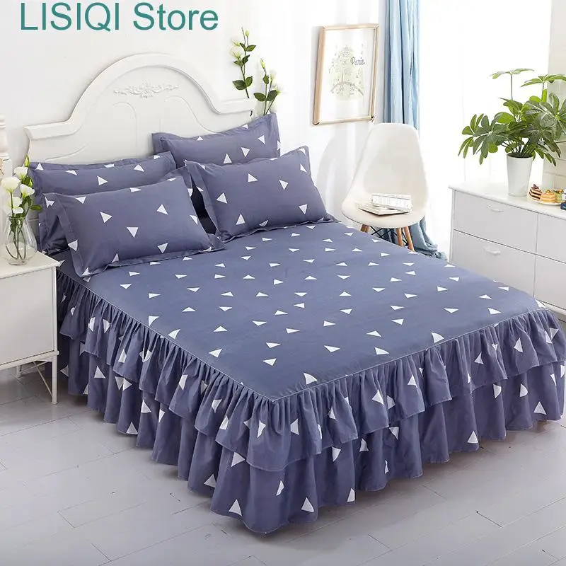 

Bedspreads Double Bed Sheet Skirt 2 Seater Fitted Cover Linen Pillowcase Cotton Bedsheet Mattress Protector King Bedding 3pcs