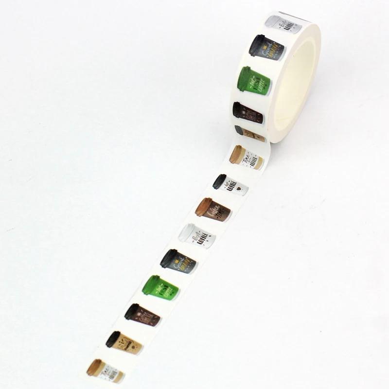 NEW 1PC 10M Decor Realistic Coffee Cups Emblems Set Washi Tape for Scrapbooking Journaling  Masking Tape Cute Stationery 3