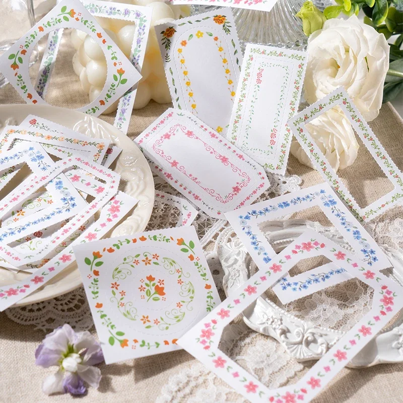 Journamm 30pcs/pack Floral Lace Memo Pad Kraft Paper Frame Materials Collage Stationery DIY Scrapbooking Creative Notes Paper 3