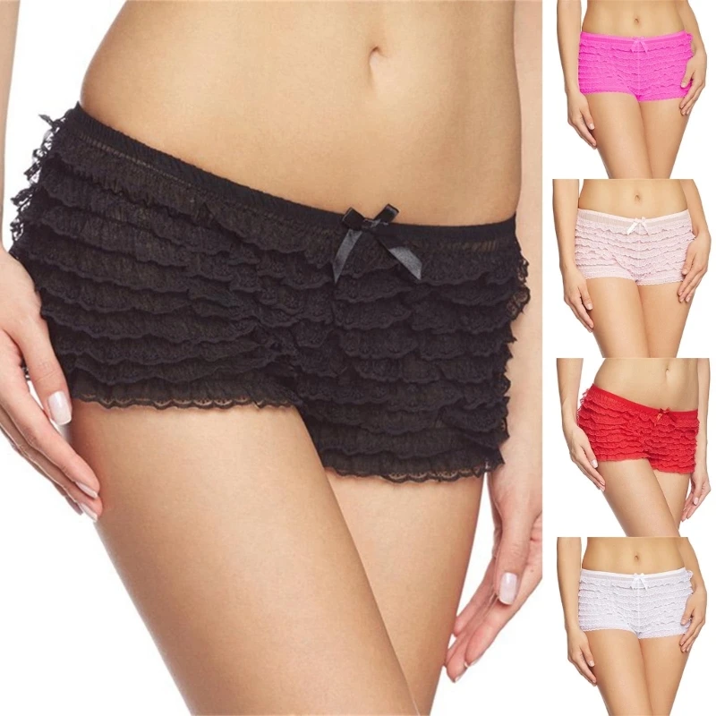 

Women Mesh Ruffle Lace Cheeky Boyshort Panties Dance Bloomers Booty Shorts Burlesque Retro Frilly Pettipants Gifts