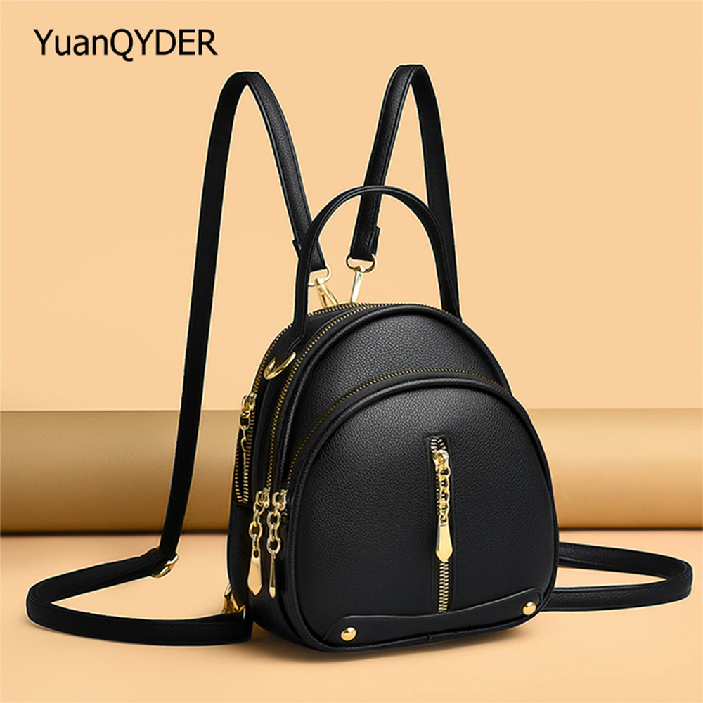 Bolso Mochila Mochila De Cuero PU Para Mujer Bolso De Hombro Antirrobo,  31x15x36 Cm, Negro/Marrón, Multibolsillos Mochila Antirrobo