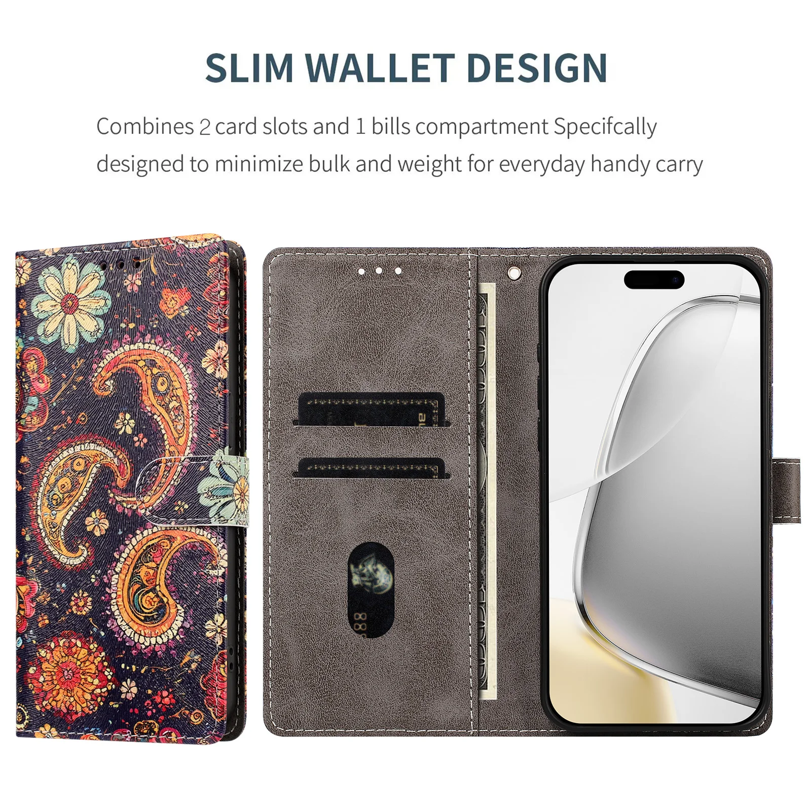 Elegant Leather Flip Wallet Phone Case with Book-Style Cover